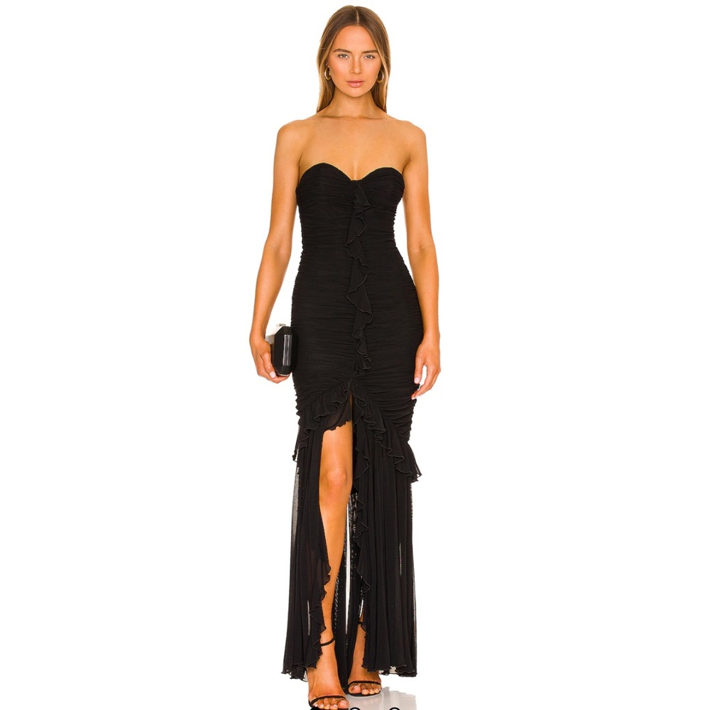 MAJORELLE Black Strapless Ruffle Dress